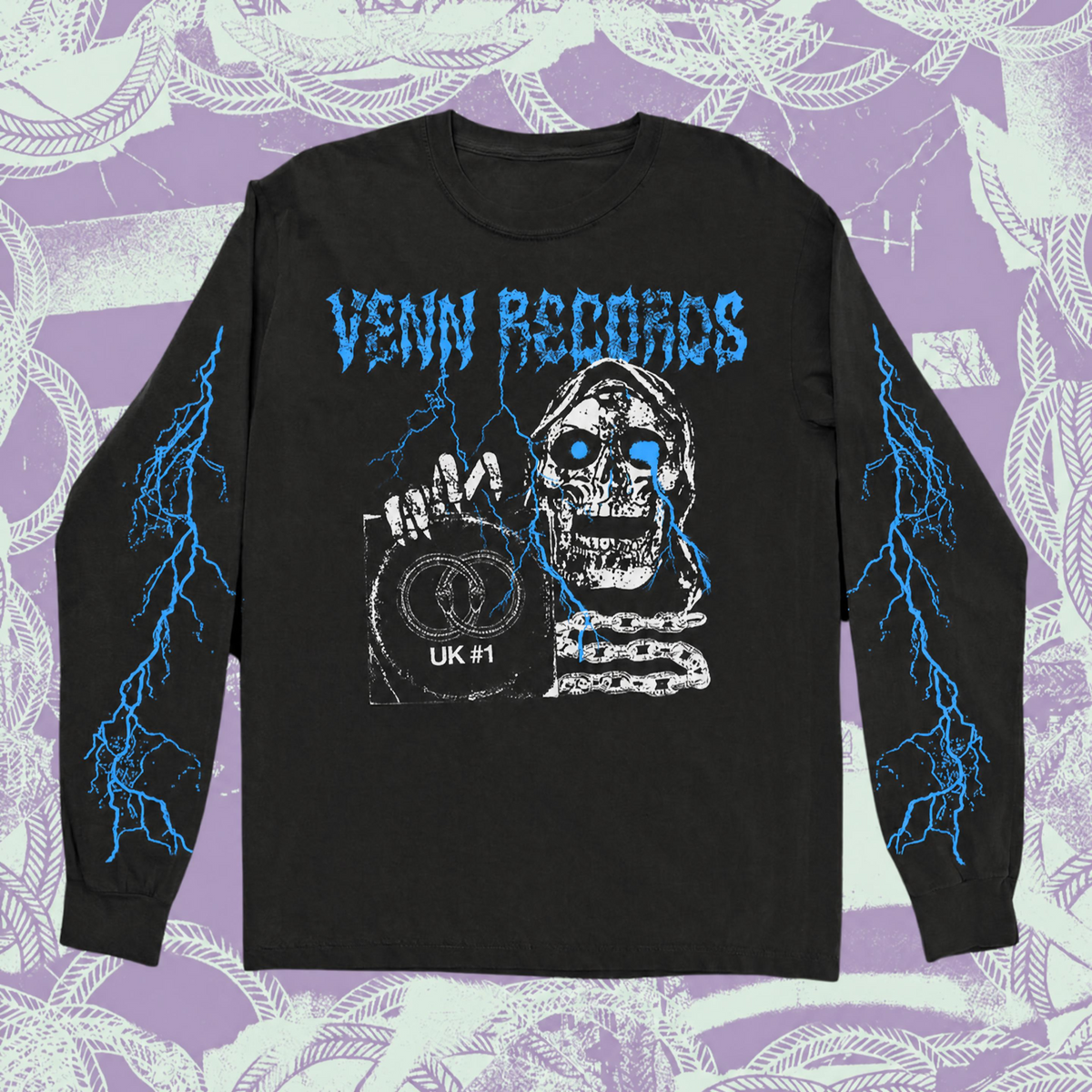 Venn Records 'Reaper' long sleeve shirt in blue and black