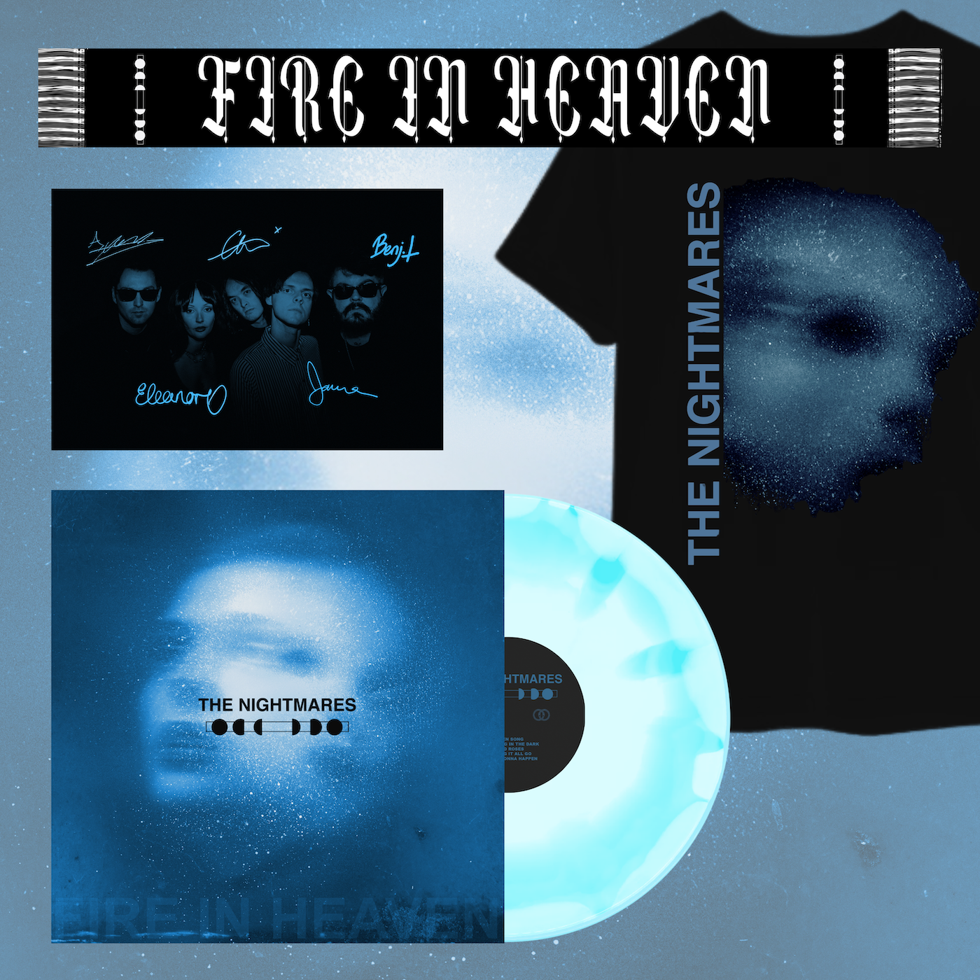 The Nightmares - Fire In Heaven Signed Print, Vinyl, Scarf and T-Shirt