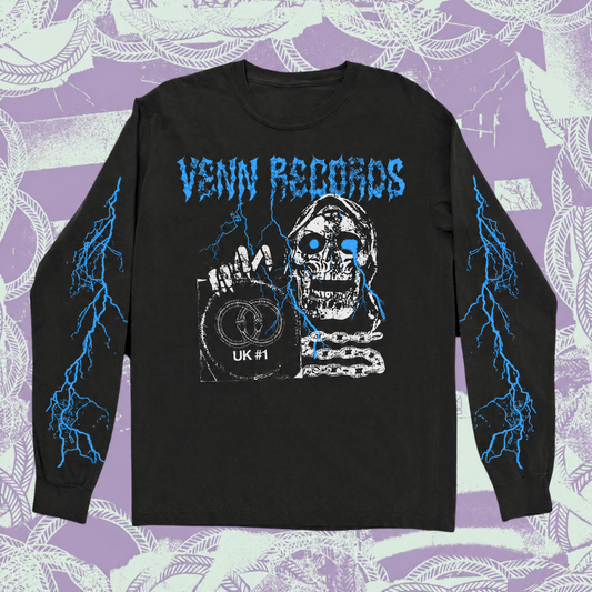 Venn Records 'Reaper' long sleeve shirt in blue and black