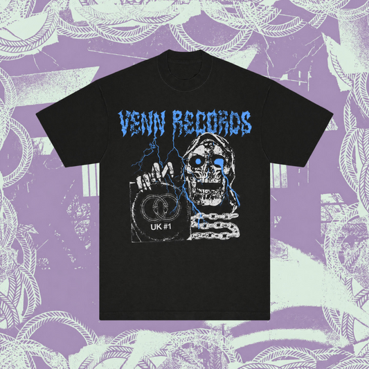 Venn Records 'Reaper' T-shirt in blue and black